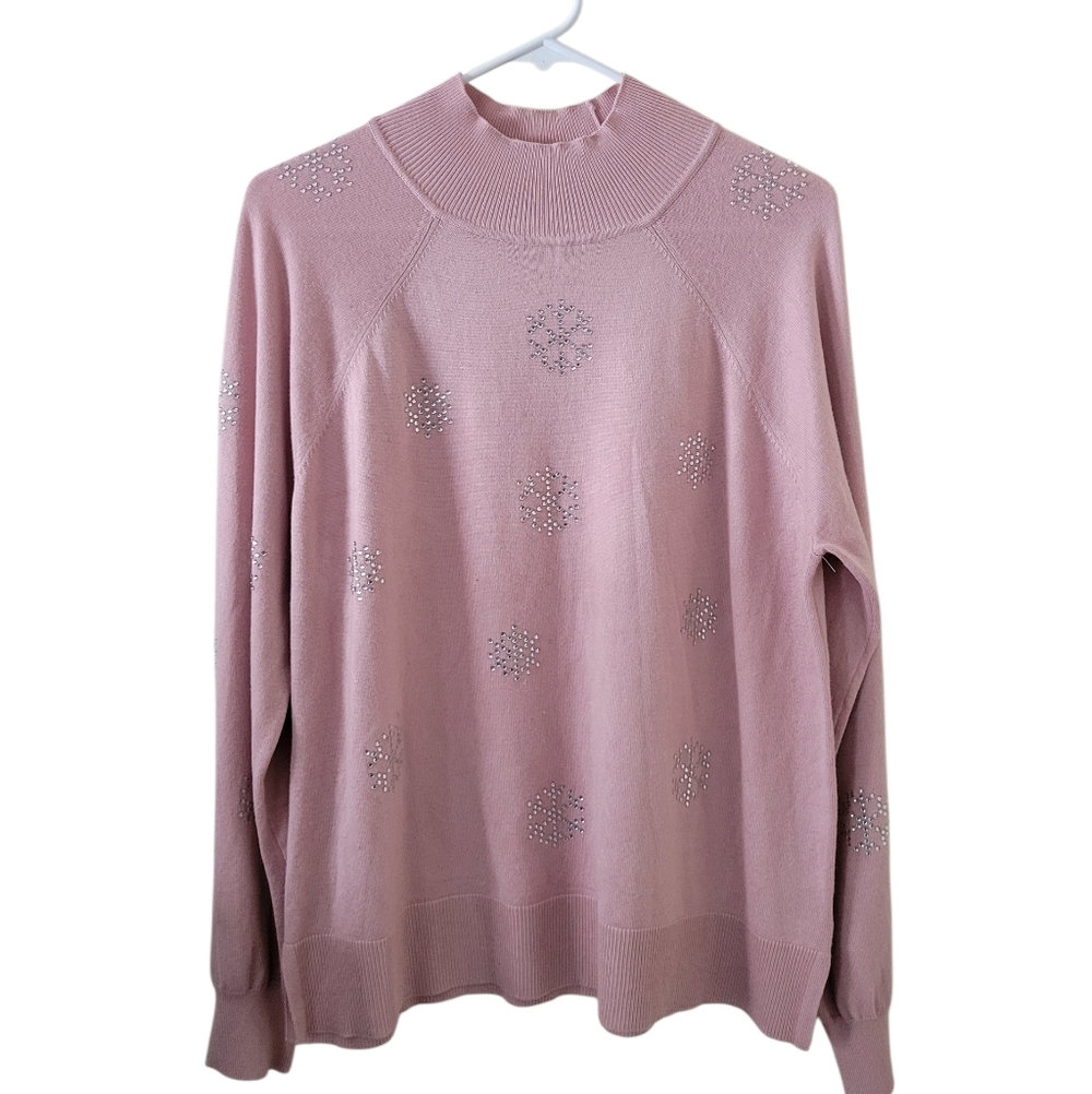 Marled Pink & Silver Snowflakes Sweater